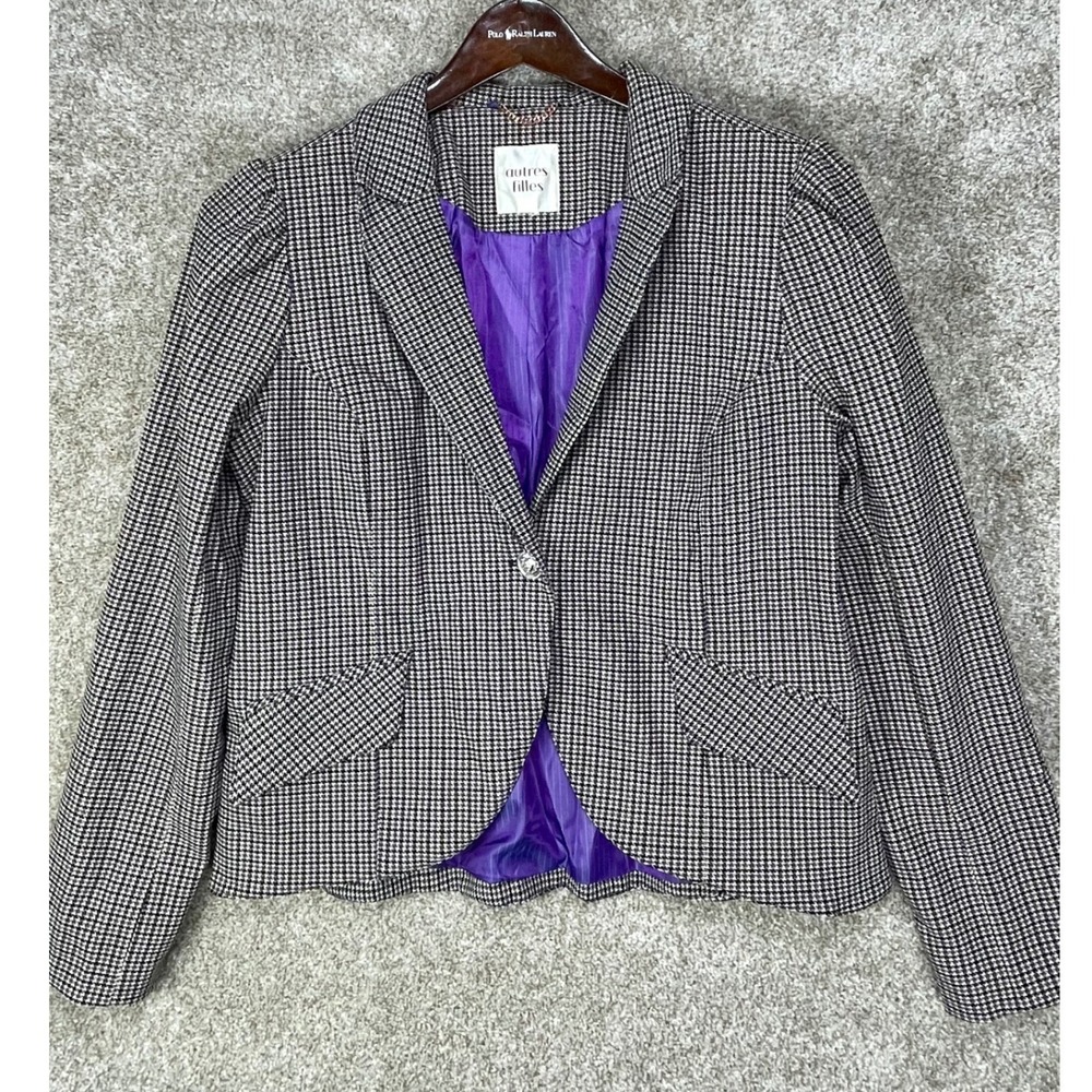 Autres Filles Houndstooth Single Button Blazer Jacket Womens M Brown Office Chic